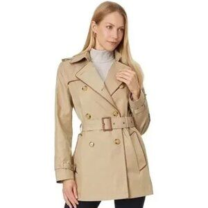 Lauren Ralph Lauren Double Breasted Belted Rain Coat Size: S Color: Racing Khaki